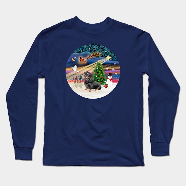 "Christmas Magic" with a Black and Tan Dachshund Long Sleeve T-Shirt by Dogs Galore and More